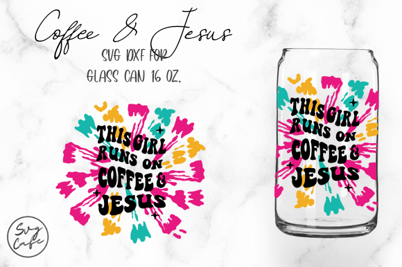 16oz. Glass Can Coffee and Jesus Graphics for Crafts